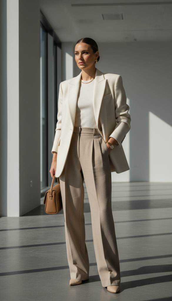 Tailored Blazer with Neutral Trousers