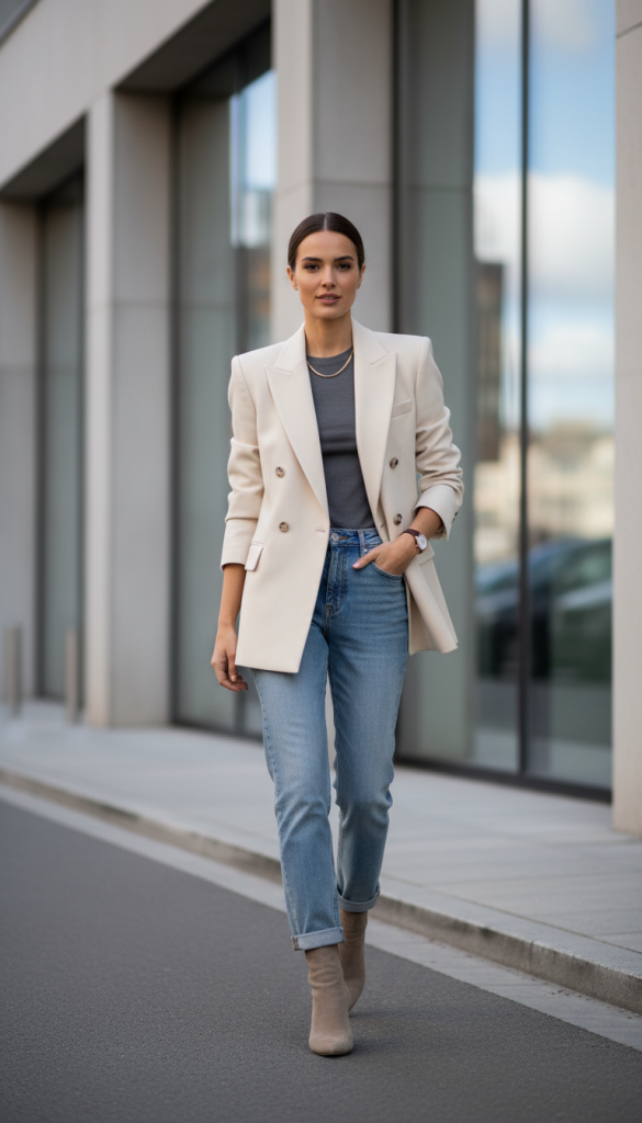 Tailored Blazer with Straight-Leg Denim
