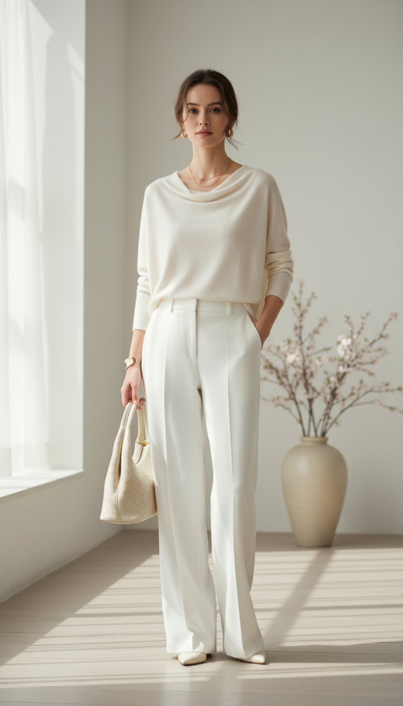 White Trousers + Soft Neutral Top