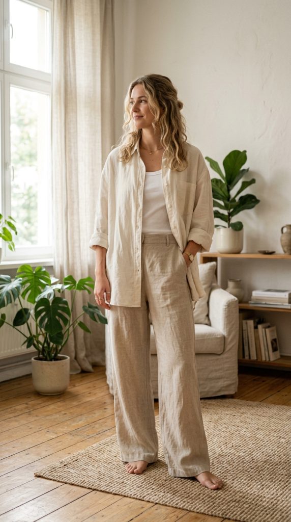Button-Down Shirt With Loose Trousers