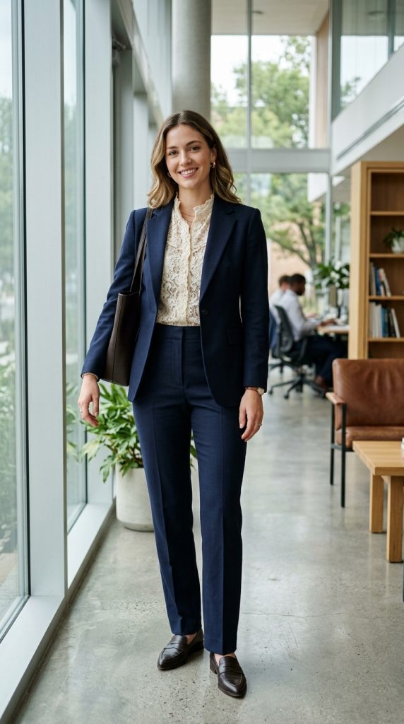 Lace Blouse With Tailored Suit