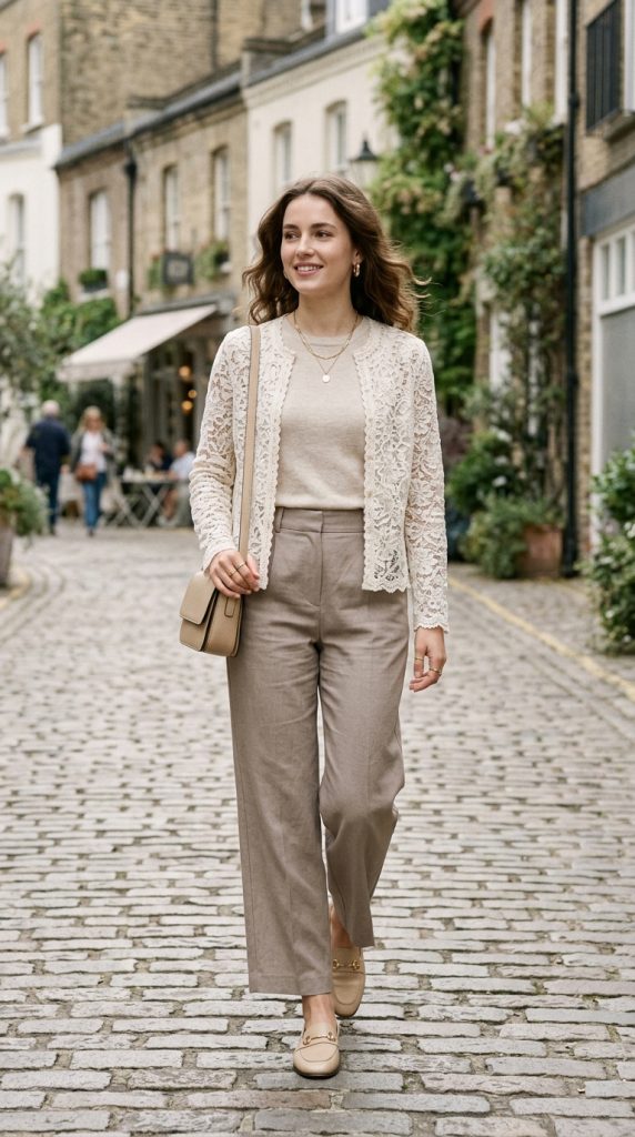 Lace Cardigan With Neutral Basics