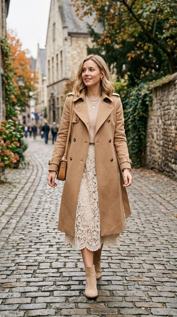 Lace Dress With Structured Outerwear