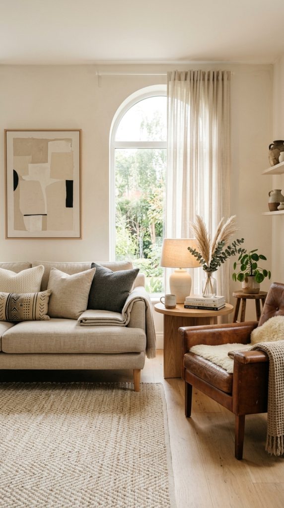 Linen Upholstery With Leather Accents