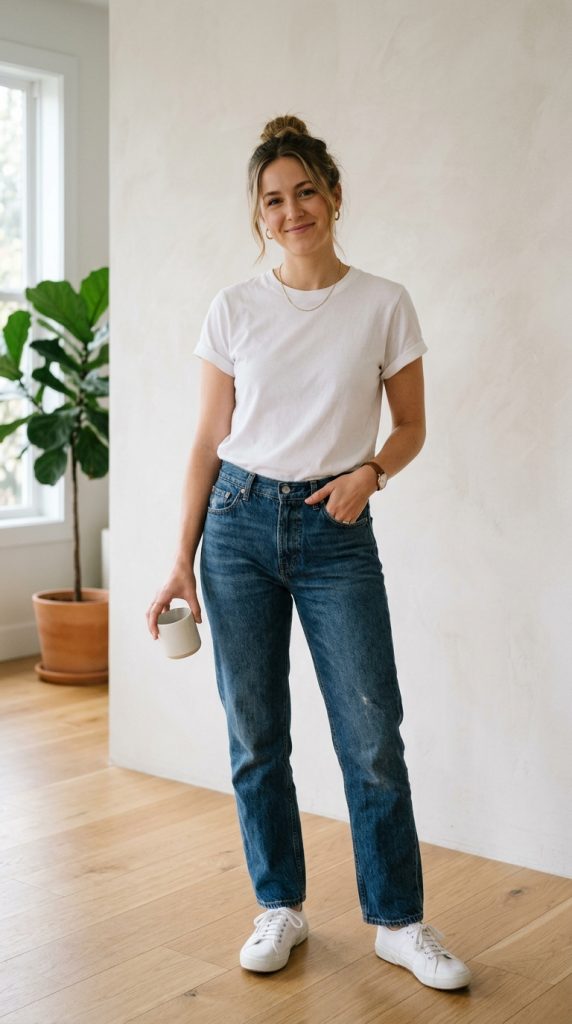 Basic Tee with Straight-Leg Jeans