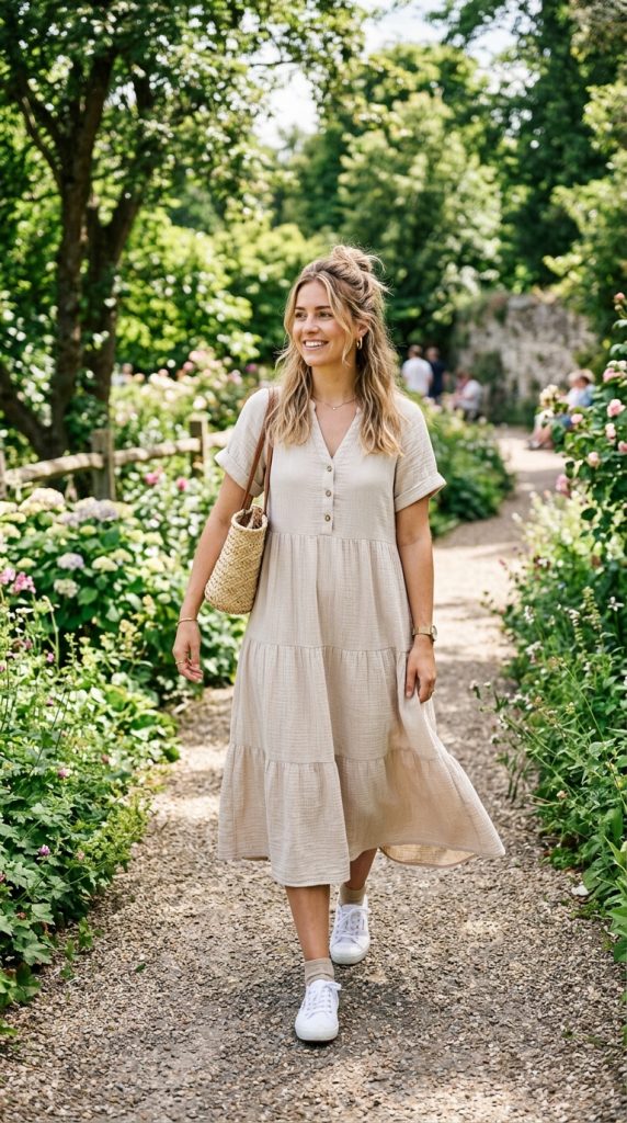 Cotton Dress with Sneakers