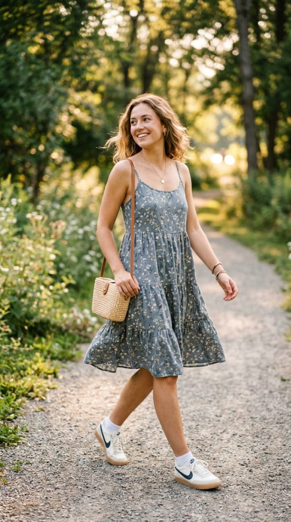 Cotton Sundress with Sneakers