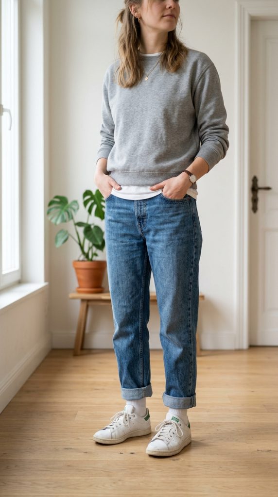 Cuffed Jeans With Sneakers