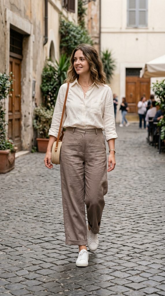 Cuffed Wide-Leg Pants