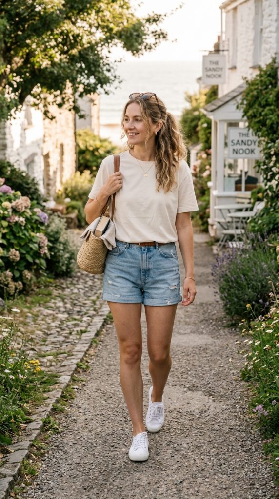 Denim Shorts with Casual Tee