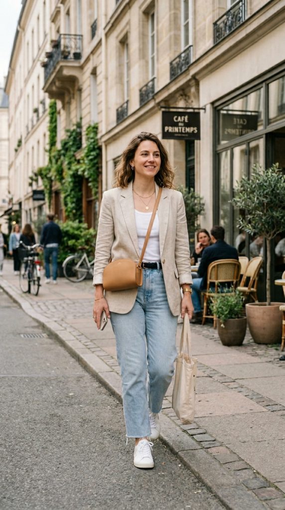 Light Blazer + Tank Top + Jeans
