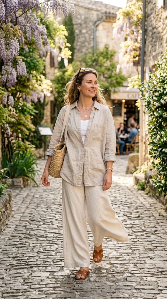 Linen Shirt + Wide-Leg Pants