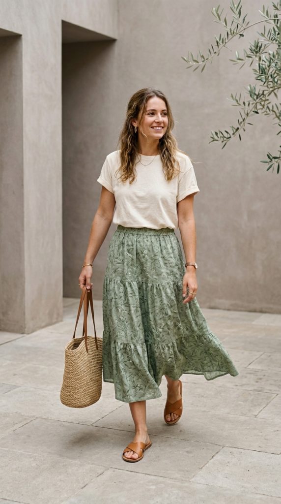 Midi Skirt with Loose Tee