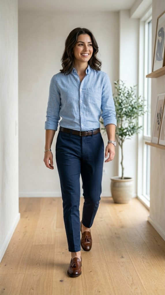 Rolled Shirt Sleeves With Tailored Trousers