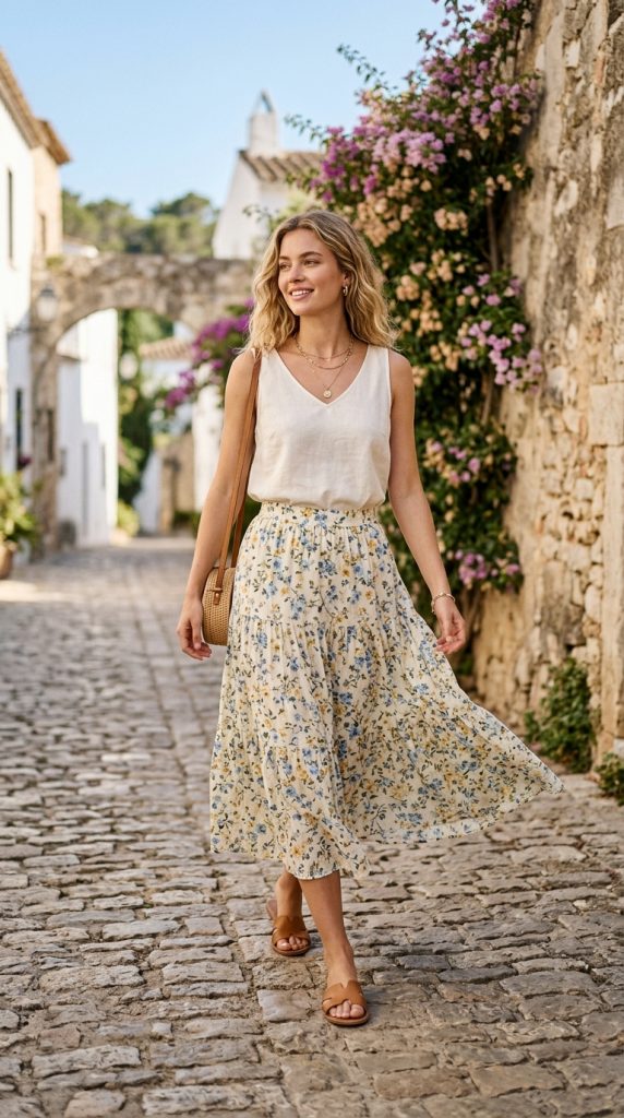Sleeveless Top with Midi Skirt