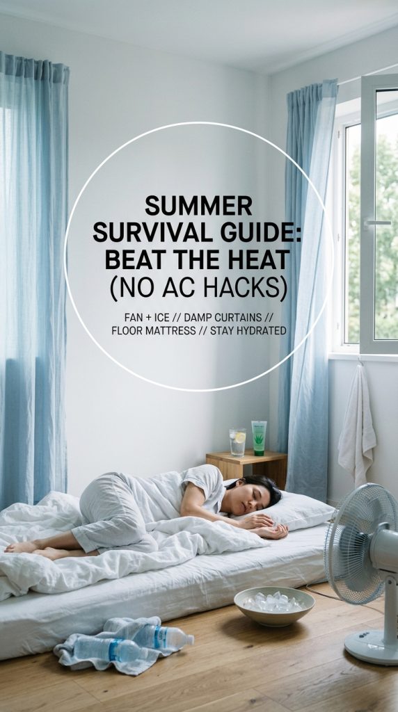 Freeze plastic water bottles and place them behind a fan. As the fan blows air over the cold bottles, it circulates cooler air around your room. This is a low-cost alternative to air conditioning for short-term relief