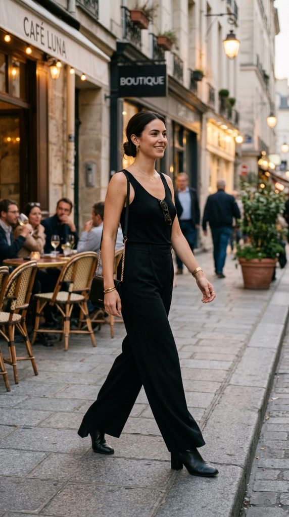 Black Tank and Wide-Leg Trousers