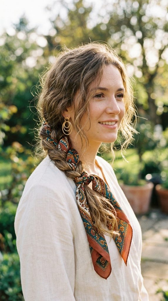  Boho Side Braid With Scarf