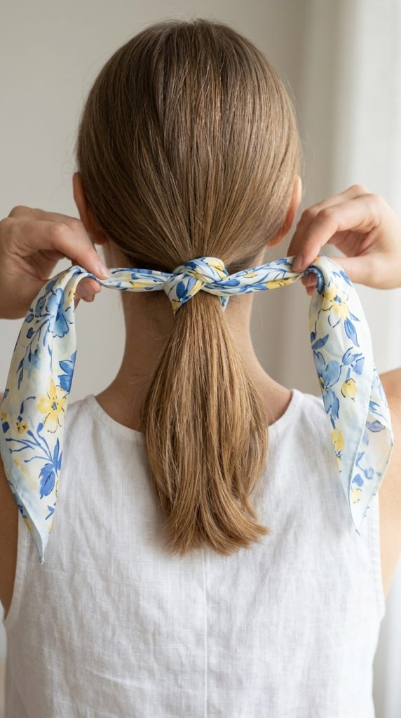 Braided Ponytail With Scarf Tie