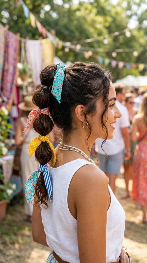 Bubble Ponytail With Scarf Accents