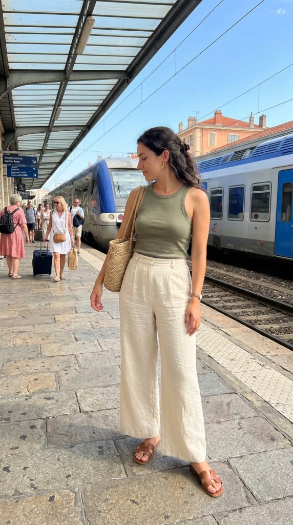 Cotton Tank Top with Wide-Leg Pants