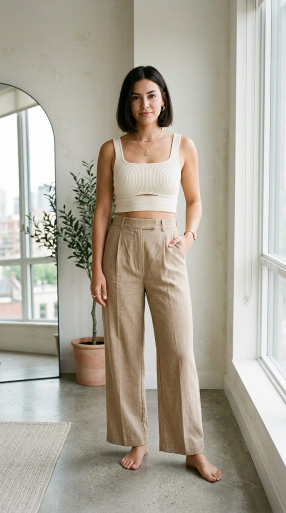 Crop Top with High-Waisted Trousers