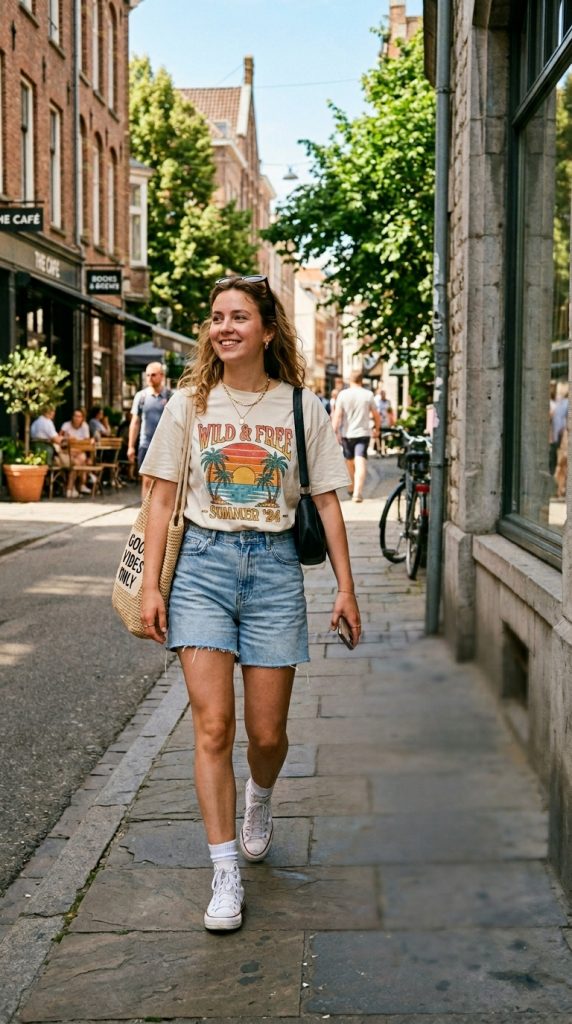 Graphic Tee + Denim Shorts