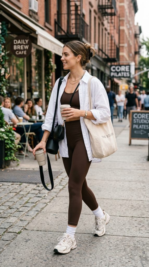 Gray Capri Leggings With Sneakers