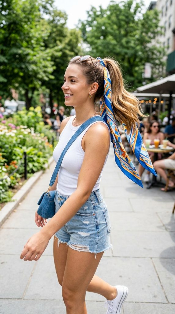  High Ponytail With Long Scarf