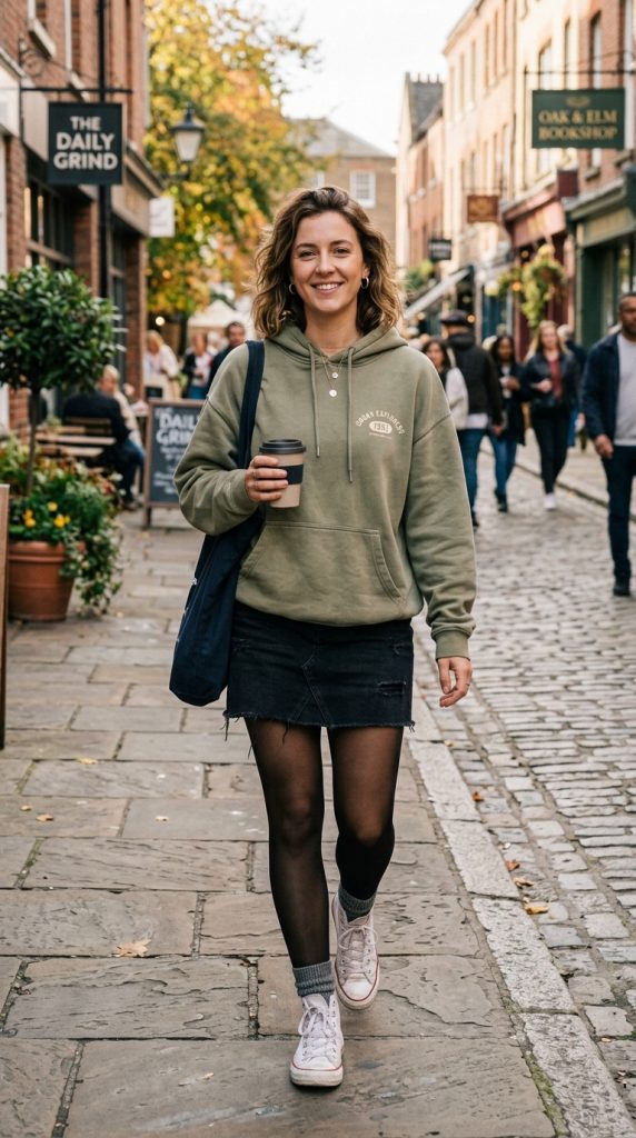 Hoodie + Mini Skirt + Sneakers
