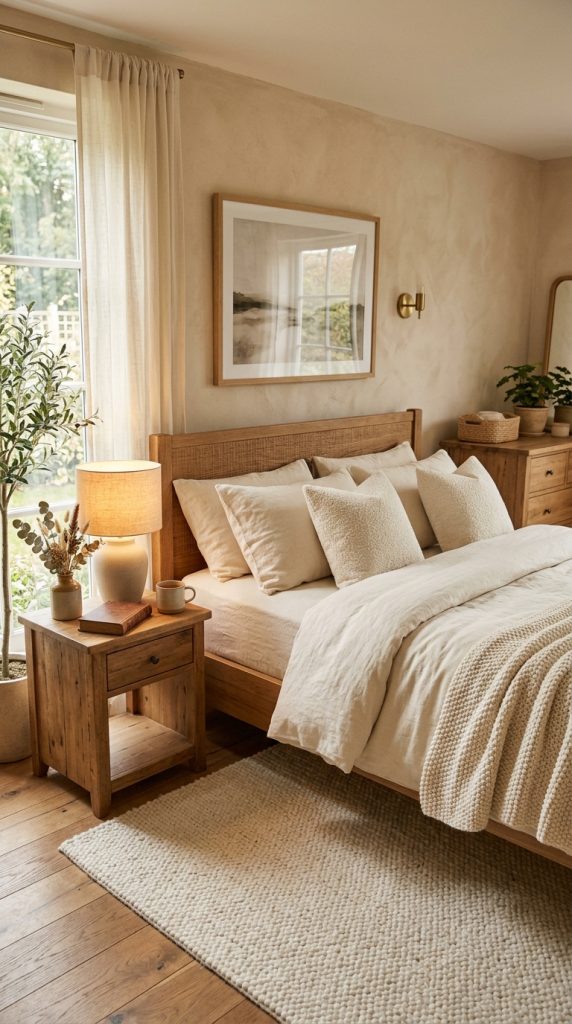 Layer Cream Bedding With Oak Furniture