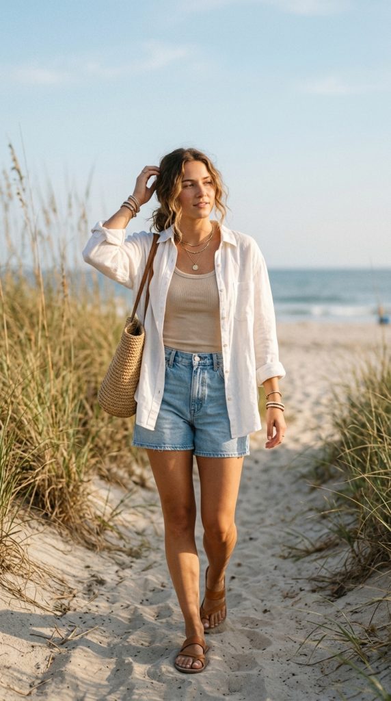 Loose Button-Down + Shorts