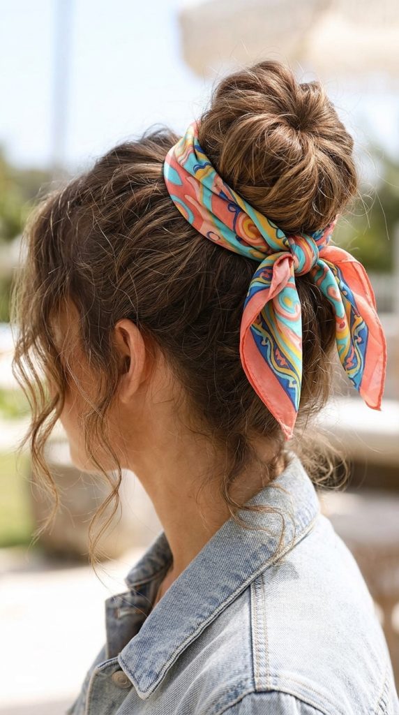 Messy Bun With Scarf Bow