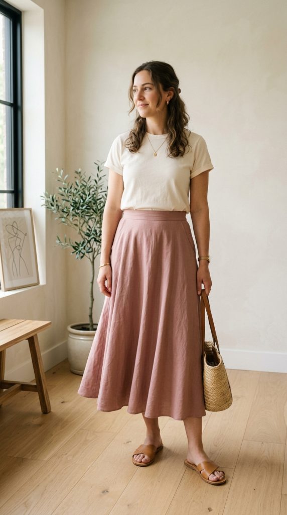Midi Skirt with Basic Tee