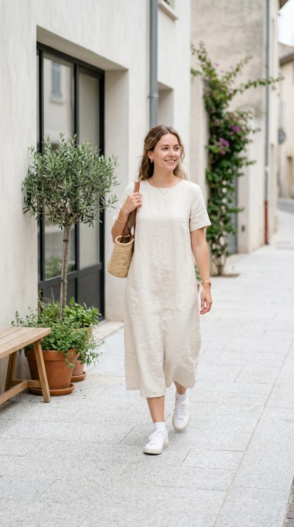 Minimal Dress with Sneakers