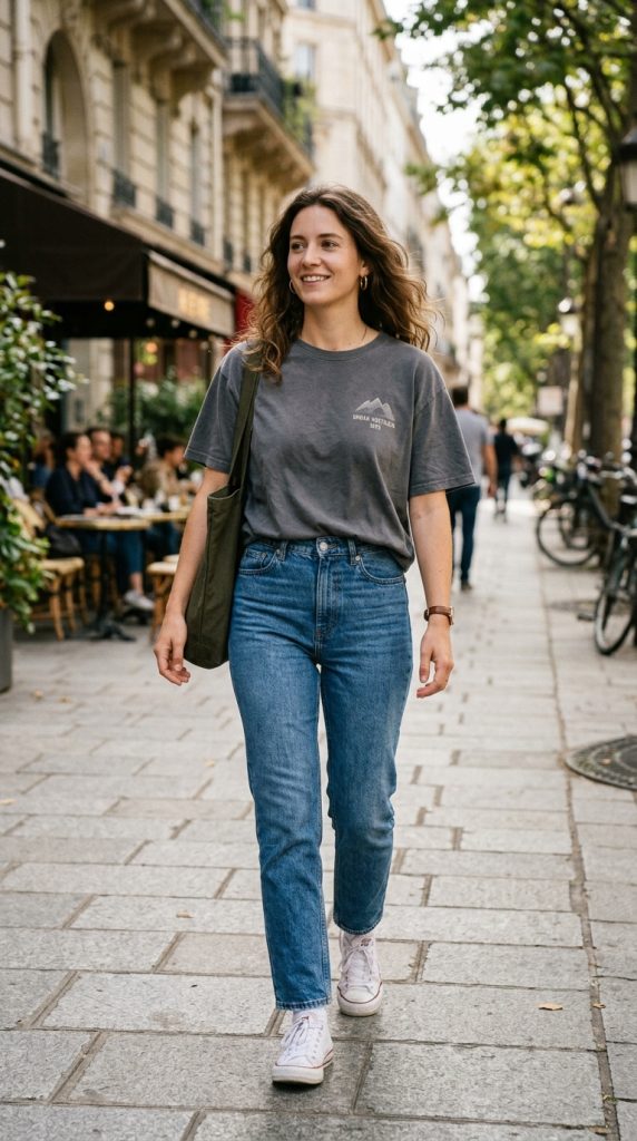 Oversized T-Shirt + Straight-Leg Jeans