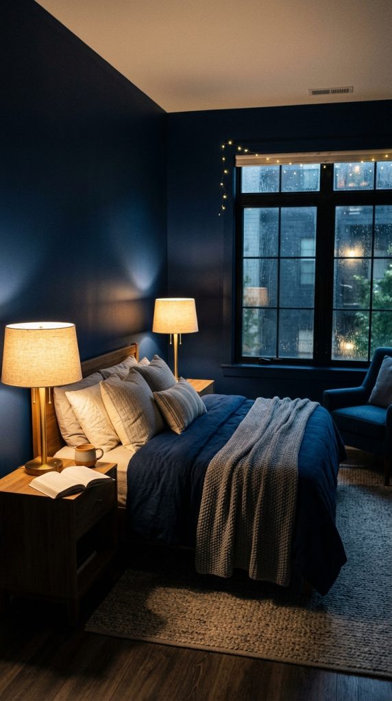  Pair Navy Walls With Light Wood