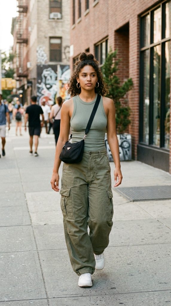 Ribbed Tank With Cargo Pants