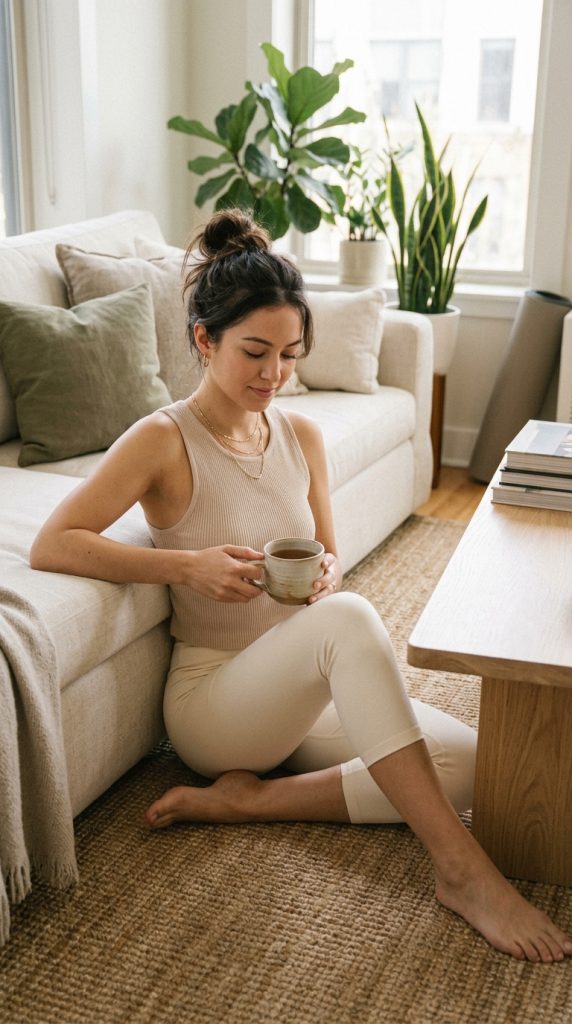 Ribbed Tank and Cream Leggings
