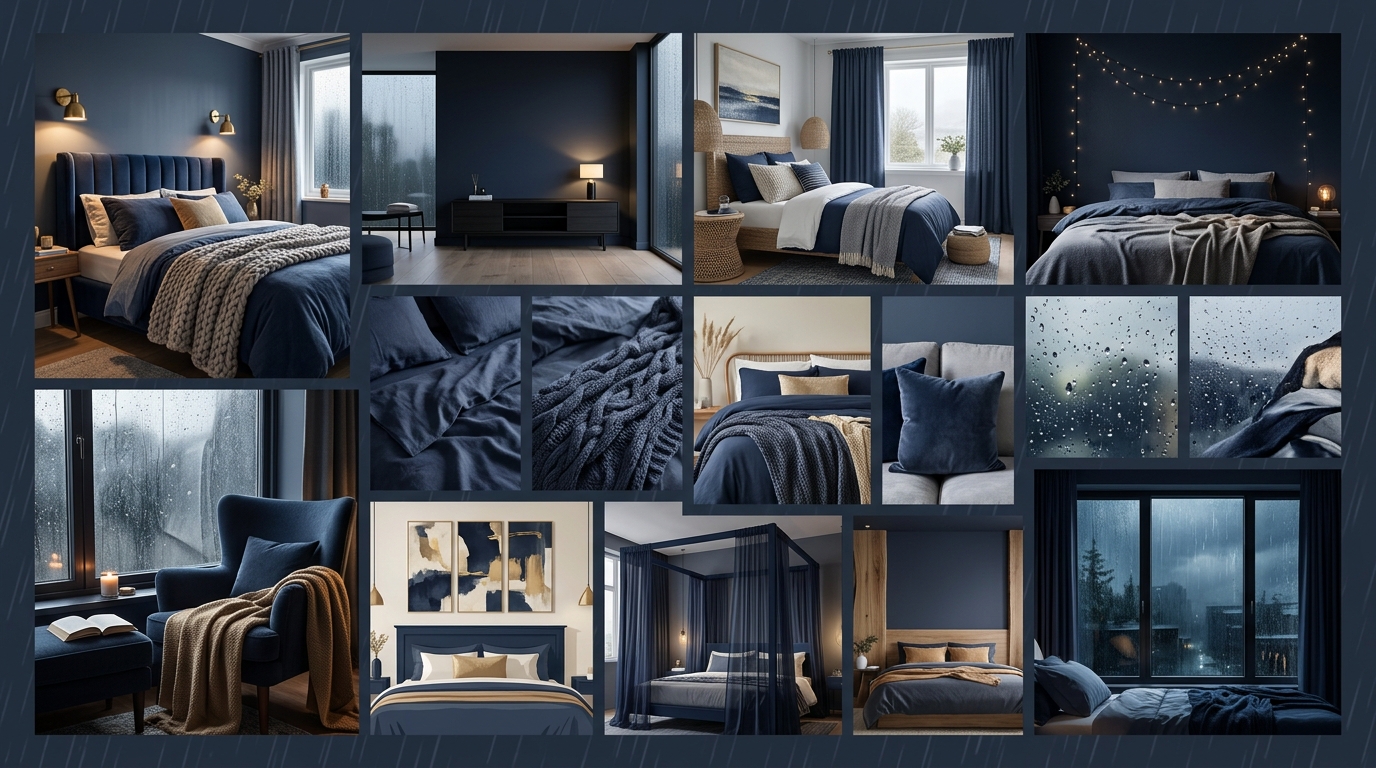 Soft Navy Bedroom Ideas With Rainstorm Energy
