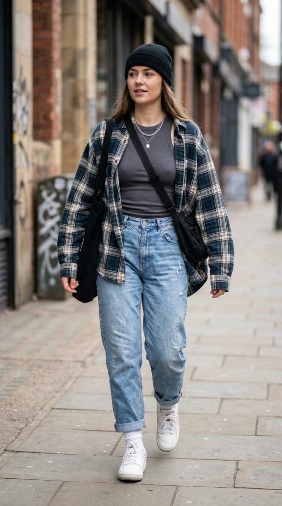 Tank Top With Open Flannel Shirt