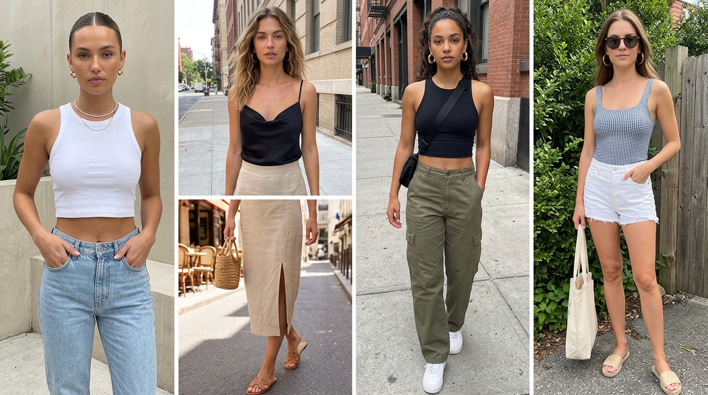 Tiny Tank Outfit Ideas With Gold Hoops