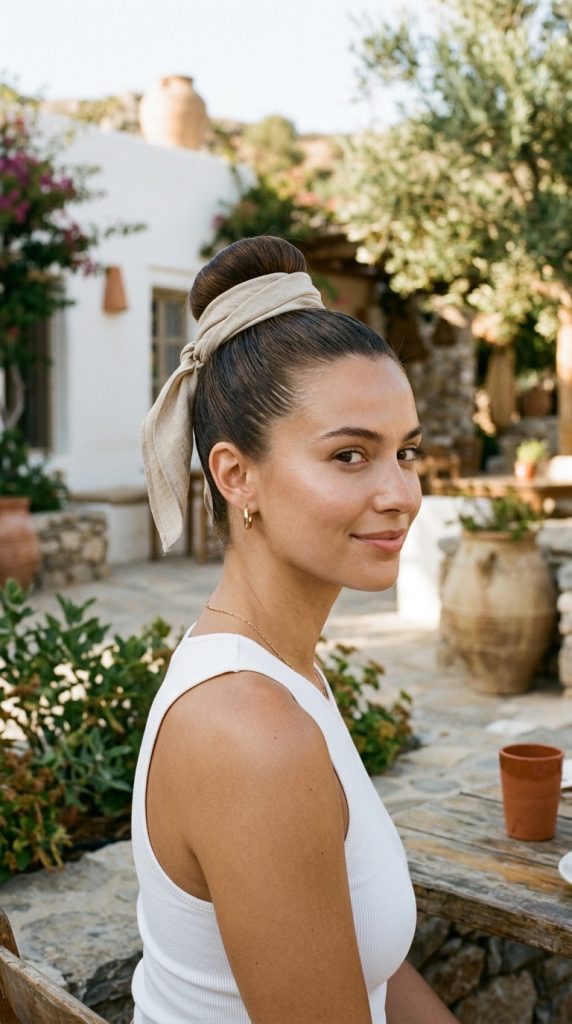  Top Knot With Neutral Scarf
