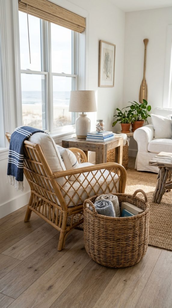 Use Woven Baskets and Rattan Furniture