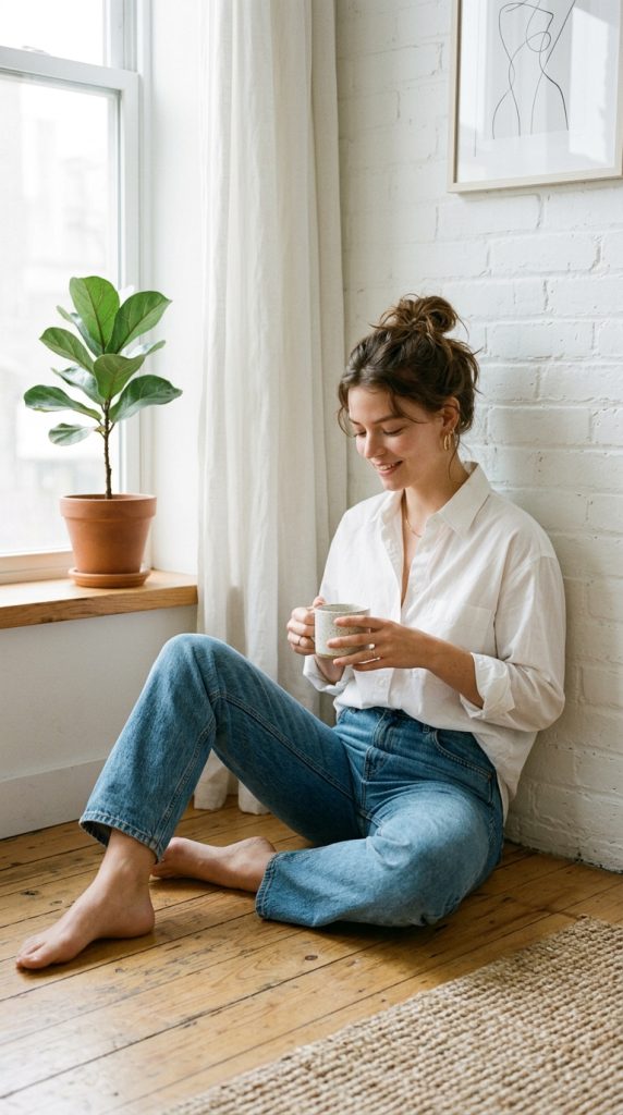 White Shirt with Relaxed Jeans