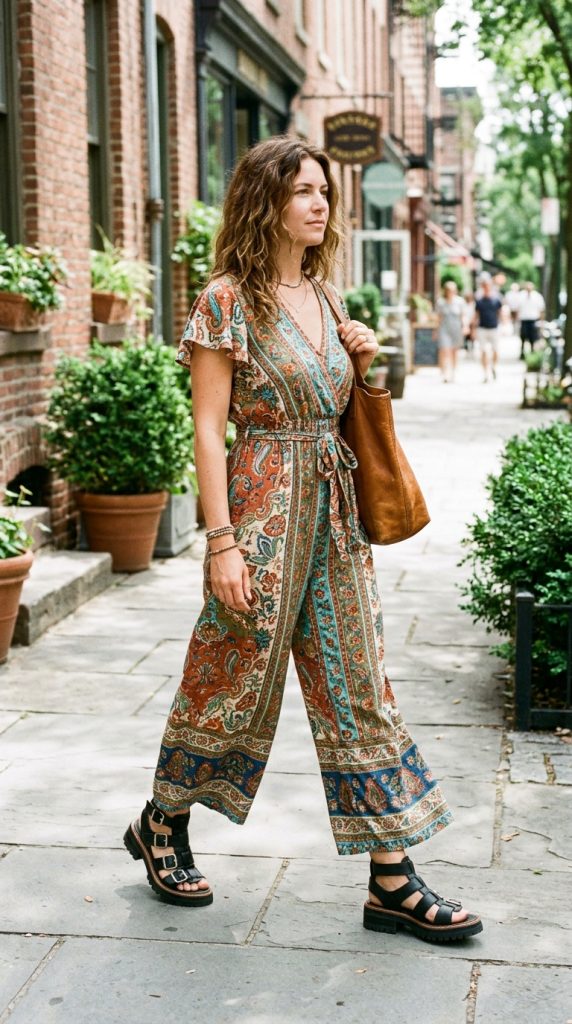 Boho Jumpsuit and Moto Sandals