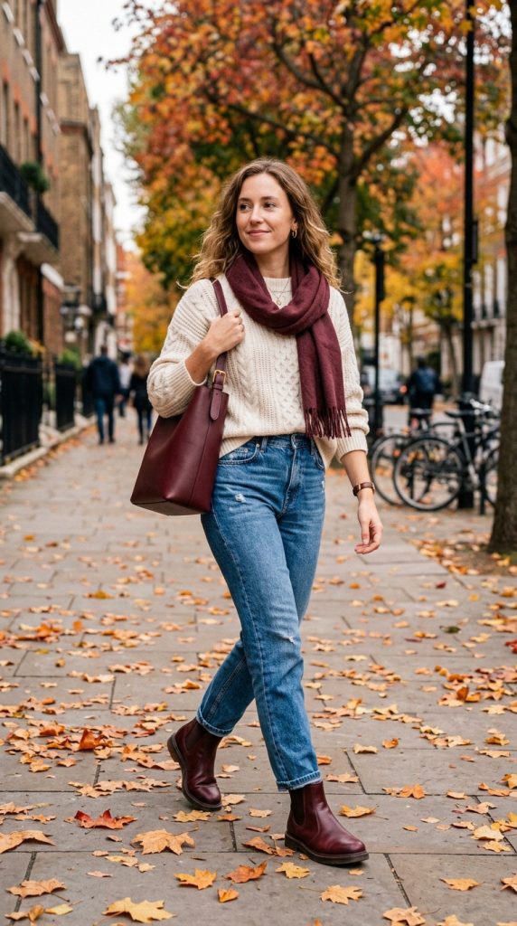 Burgundy Accessories With Denim Basics