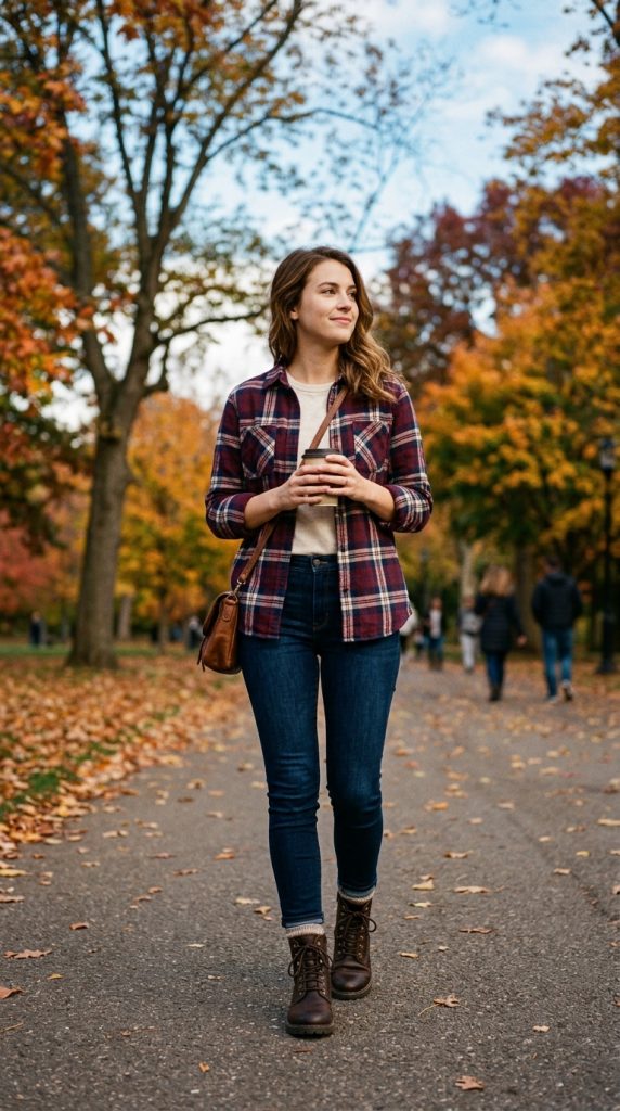Burgundy Flannel Shirt With Skinny Jeans