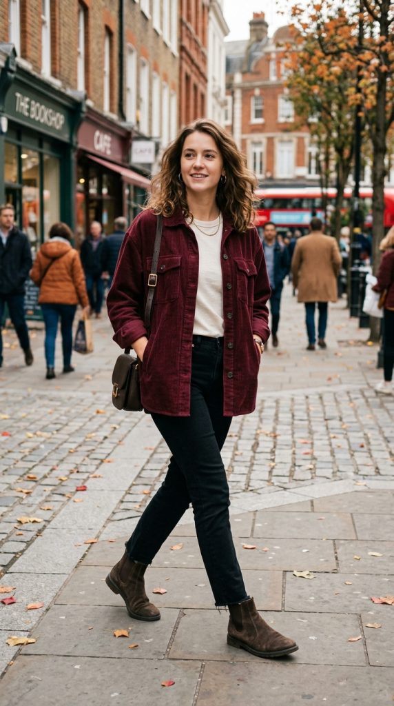 Burgundy Shacket With Black Denim