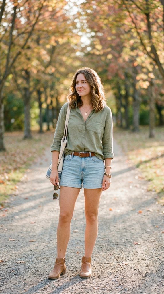 Button-Down Shirt and Denim Shorts